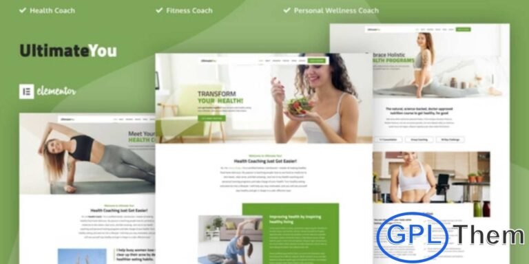 UltimateYou – Health Coach Elementor Template Kit UltimateYou is a modern and professional Elementor Template Kit designed specifically for health coaches, wellness experts, fitness trainers, and life coaching professionals. Built with Elementor Page Builder for WordPress, this kit helps you create a clean, responsive, and visually engaging website without writing a single line of code.