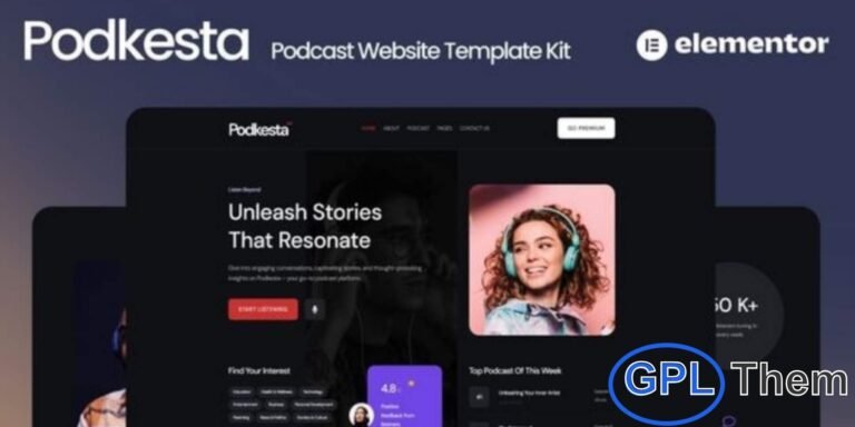 Podkesta – Dark Theme Podcast Elementor Template Kit Podkesta is a sleek and modern Elementor Template Kit crafted for podcasters, radio hosts, vloggers, and digital content creators. Featuring a bold dark-theme aesthetic, this kit delivers a professional and stylish online presence that elevates your podcast brand.
