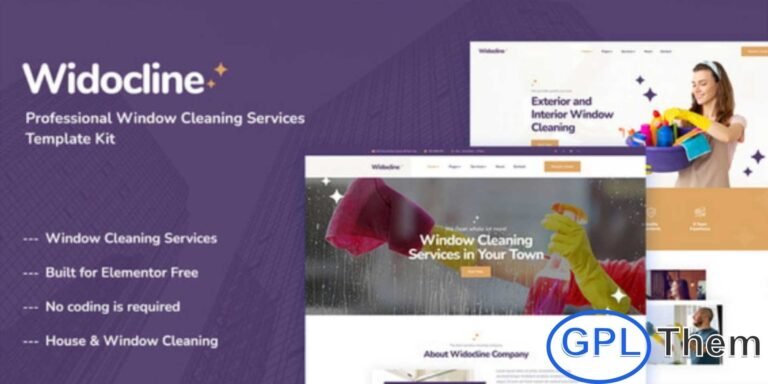 Widocline – Professional Window Cleaning Services Elementor Template Kit Widocline is a modern and creative Elementor Template Kit designed specifically for window cleaning, home cleaning, and home repair service companies. With its clean layout and professional design, this kit helps you create a trustworthy and visually appealing website that highlights your services effectively.
