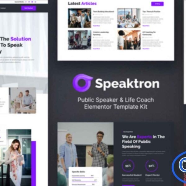 Speaktron – Public Speaker & Life Coach Elementor Template Kit Speaktron is a modern and professional Elementor Template Kit designed for public speakers, life coaches, self-development programs, and personal growth services. Featuring a creative and unique design, Speaktron allows you to build a fully responsive and visually engaging website that highlights your courses, coaching services, and client testimonials