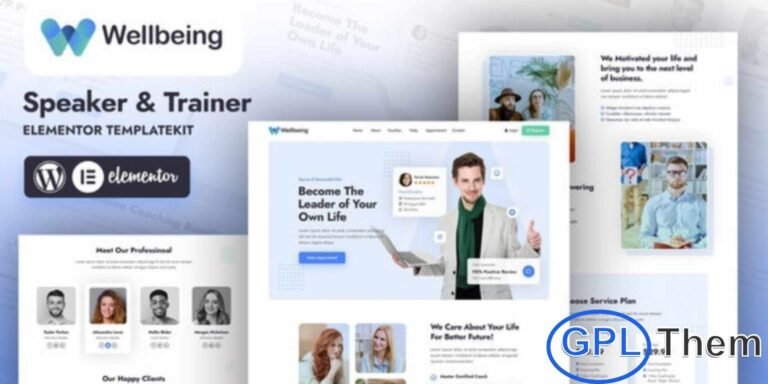 Wellbeing – Speaker & Trainer Elementor Template Kit Wellbeing is a professional and inspiring Elementor Template Kit crafted for motivational speakers, life coaches, trainers, and consultants. Designed with a modern and engaging layout, it helps you showcase your expertise in coaching, mentorship, motivational talks, and certification programs.
