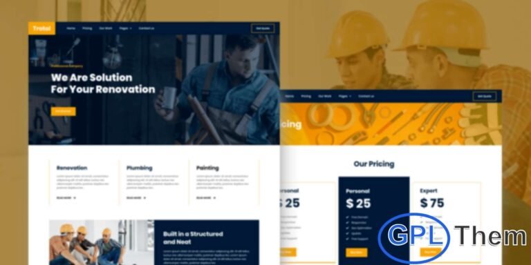 Trotol – Renovation Elementor Template Kit Trotol is a modern and professional Renovation Elementor Template Kit designed to create stunning websites for renovation, remodeling, and home improvement businesses. Built with Elementor Page Builder, it offers a clean, simple, and fully responsive design that adapts perfectly across desktop, tablet, and mobile devices.