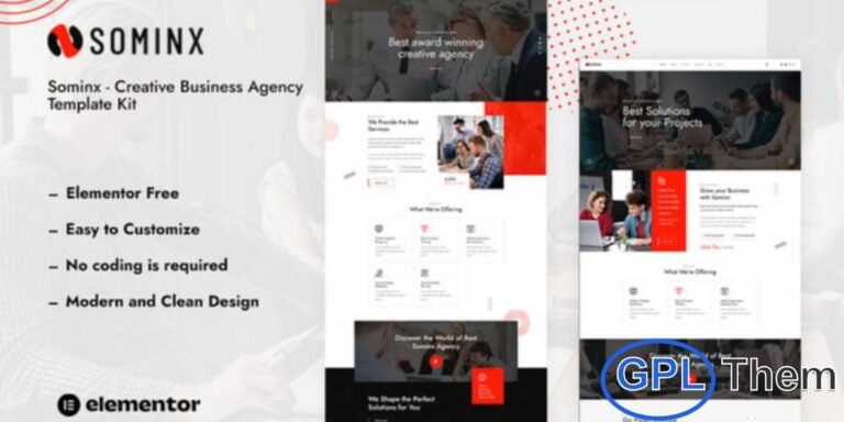 Sominx – Creative Business Agency Elementor Template Kit Sominx is a modern and versatile Elementor Template Kit designed for creative agencies, business consultancies, and multipurpose corporate websites. Built with Elementor, Sominx allows you to create a professional website quickly and easily using drag-and-drop functionality — no coding required.