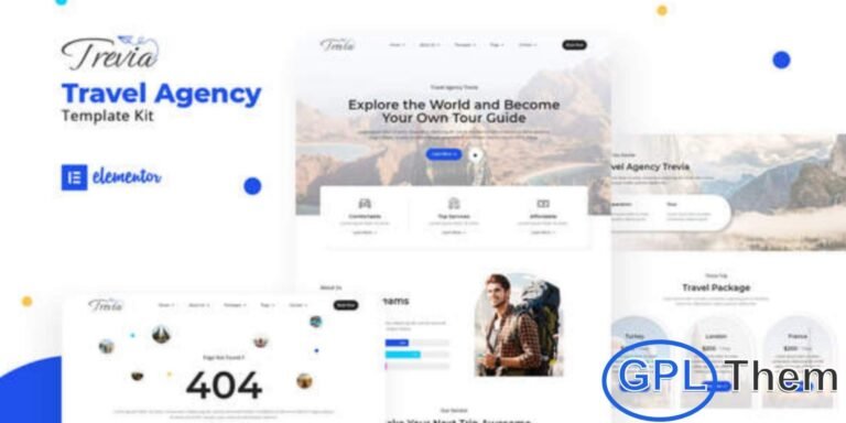 Trevia – Travel Agency Elementor Template Kit Trevia is a modern and beautifully designed Elementor Template Kit crafted specifically for travel agencies, tour operators, and adventure booking websites. With its elegant design and easy-to-use interface, Trevia allows you to build a professional travel website quickly using the Elementor Page Builder—no coding required.