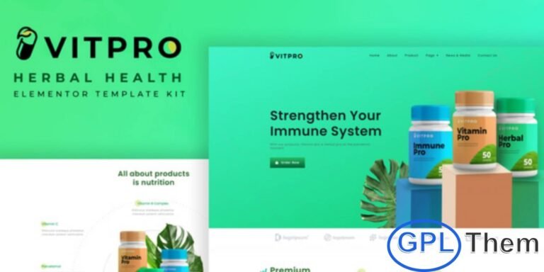 Vitpro – Herbal Health & Wellness Elementor Template Kit Vitpro is a beautifully crafted Elementor Template Kit designed for Herbal Health, Organic Wellness, and Natural Therapy brands. Perfect for herbal product shops, wellness centers, and holistic health practitioners, Vitpro helps you create a soothing and professional WordPress website with ease.