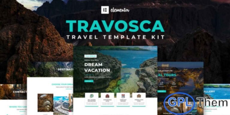 Travosca – Travel Elementor Template Kit Travosca is a modern and elegant Elementor Template Kit specially crafted for travel agencies, tourism companies, tour operators, and adventure service providers. Designed to help you showcase your travel packages, destinations, and services in a professional and engaging way, Travosca makes it easy to create a stunning website without any coding.