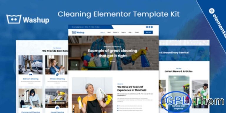 Washup – Cleaning Services Elementor Template Kit Washup is a modern, clean, and highly functional Elementor Template Kit designed for professional cleaning service companies. Perfect for House Cleaning, Office Cleaning, Apartment Cleaners, Industrial Cleaning, Housemaid Solutions, and related businesses, Washup helps you build a stunning WordPress website that highlights your services with style and clarity.