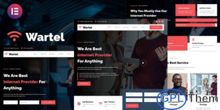 Wartel – Home WiFi & Internet Provider Services Elementor Template Kit Wartel is a professional and modern Elementor Template Kit designed specifically for Internet Service Providers, WiFi companies, Broadband Networks, and Telecom Businesses. With its clean layout and responsive design, Wartel makes it easy to build a fast, high-quality WordPress website that highlights your internet packages, pricing plans, and customer support services.