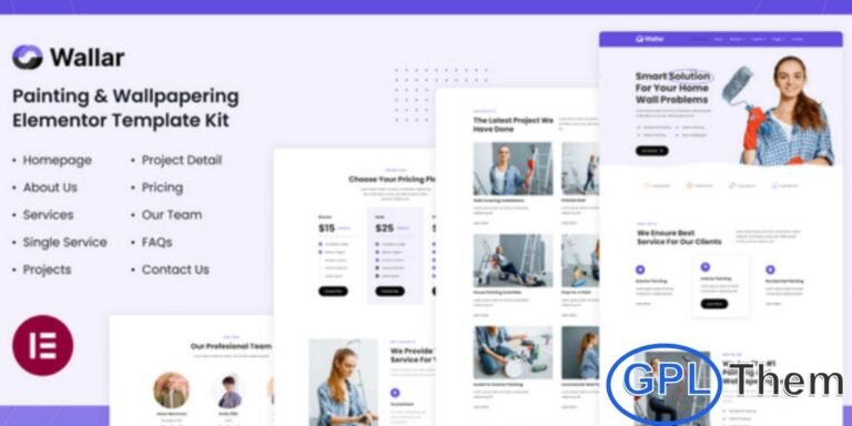 Wallar – Painting & Wallpapering Service Elementor Template Kit Wallar is a stylish and professional Elementor Template Kit designed for Painting Services, Wallpapering Experts, Handyman Businesses, Wall Repair Services, and other home improvement companies. With its clean and modern layout, Wallar helps you build a visually appealing and fully functional WordPress website that showcases your craftsmanship and service expertise.