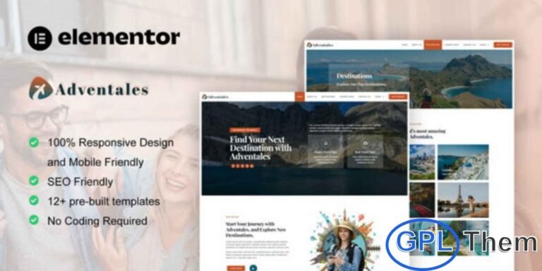 Adventales – Modern Travel Blog Elementor Template Kit Adventales is a stylish and modern Elementor Template Kit crafted for travel bloggers, travel magazines, and adventure enthusiasts. Featuring a clean, elegant, and professional design, it’s perfect for showcasing travel stories, destination guides, travel tips, and photo journals.