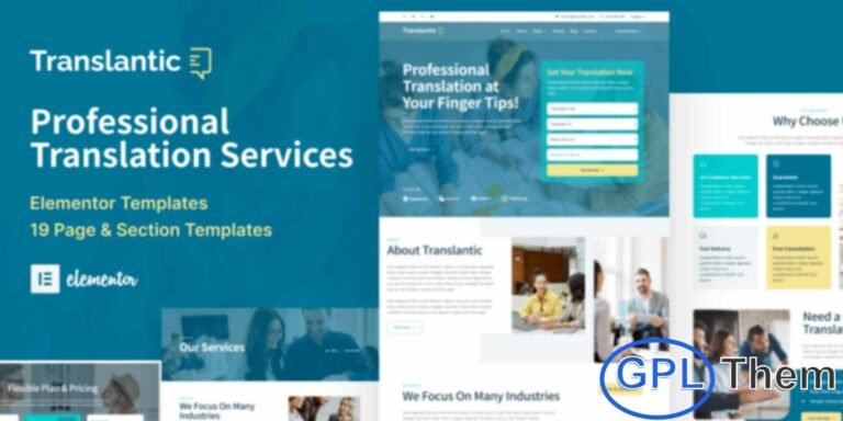 Translantic – Translation Service Agency Elementor Template Kit Translantic is a modern and professional Elementor Template Kit designed for translation service agencies, content writing companies, and language solution providers. This kit offers everything you need to create a polished and engaging WordPress website without any coding skills.