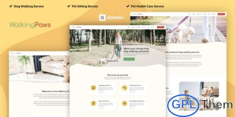 Walking Paws – Dog Walking & Pet Services Elementor Template Kit Walking Paws is a beautifully designed Elementor Template Kit tailored for Dog Walking, Pet Sitting, and Animal Care Service businesses. Crafted with precision and care, this kit allows you to build a professional and engaging WordPress website effortlessly—no coding required.