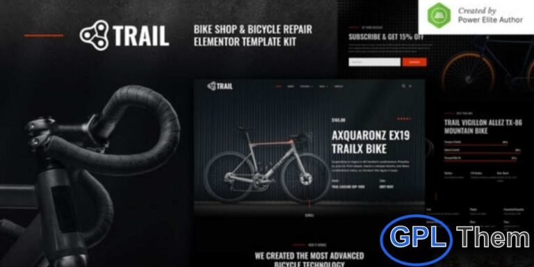 Trail – Bike Shop & Bicycle Repair Elementor Template Kit Trail is a modern and stylish Elementor Template Kit crafted for bike shops, bicycle repair and maintenance services, mountain bike (MTB) stores, road bike retailers, and sports equipment businesses. It’s also perfect for bike rental services, skateboard, and longboard shops.