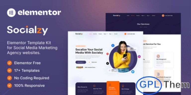 Socialzy – Social Media Marketing Agency Elementor Template Kit Socialzy is a modern and professional Elementor Template Kit designed for social media marketing agencies, SEO consultants, digital agencies, and other marketing businesses. Featuring a sleek and elegant design, Socialzy helps you attract clients, showcase your services, and highlight successful campaigns effectively.
