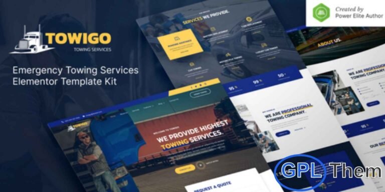 Towigo – Emergency Towing Services Elementor Template Kit Towigo is a modern and professional Elementor Template Kit designed specifically for towing companies, roadside assistance, car repair shops, auto services, and vehicle recovery businesses.