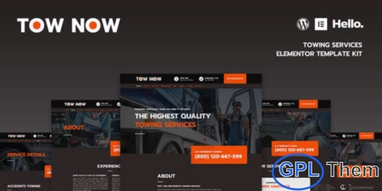 Tow Now – Towing Services Elementor Template Kit Tow Now is a modern and tech-inspired Elementor Template Kit designed for towing companies, car repair shops, and auto service providers. With its sleek and professional layout, this kit allows you to build your car service website effortlessly using Elementor’s drag-and-drop interface.