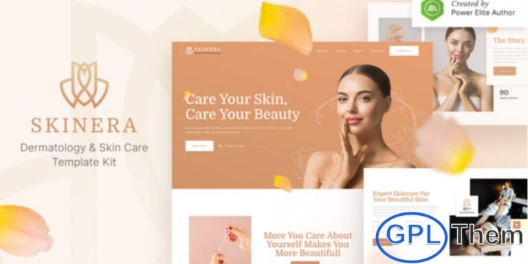 Skinera – Dermatology & Skincare Elementor Template Kit Skinera is a modern and professional Elementor Template Kit designed for dermatology clinics, skincare centers, dermatologists, cosmetologists, and beauty product businesses. With its clean and elegant design, Skinera allows you to create a fully responsive, retina-ready website that looks stunning on all devices.