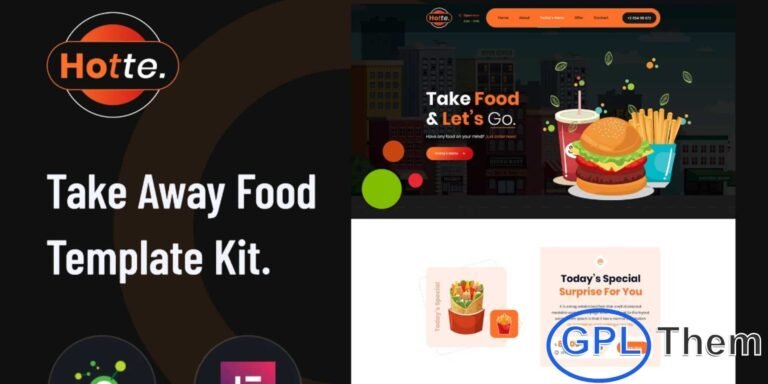 Hotte – Take Away Food Elementor Template Kit Hotte is a modern and professional Elementor Template Kit designed for restaurants, fast food outlets, cafes, takeaway services, and other food businesses. This kit features 6 unique homepage styles, an About page, Contact page, Chefs page, Blog, Blog Details page, and over 16 ready-to-use sections for Elementor.