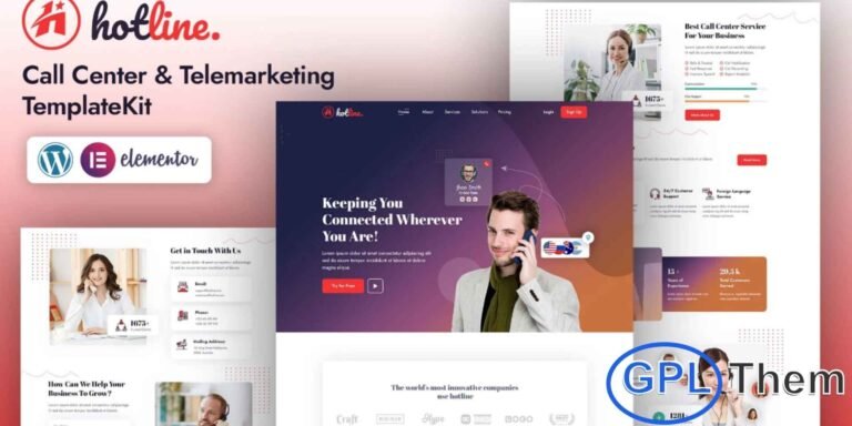 Hotline – Call Center & Telemarketing Elementor Template Kit Hotline is a modern and professional Elementor Template Kit designed for call centers, telemarketing agencies, customer support services, and virtual assistant businesses. Perfect for companies offering live chat support, telemarketing campaigns, and comprehensive customer care solutions, this template kit provides fully customizable layouts to showcase services, team members, client testimonials, and contact options.