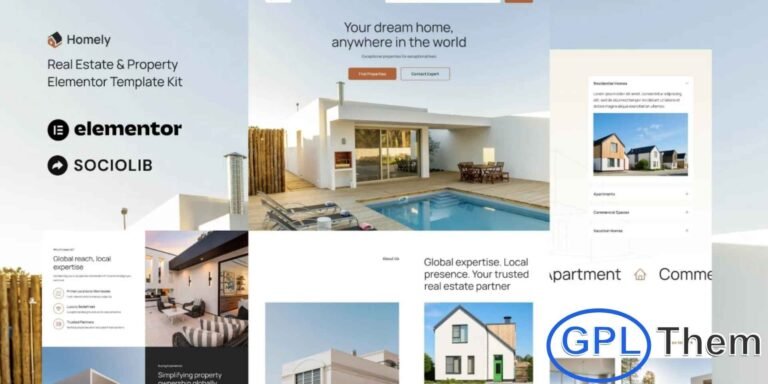 Homely – Real Estate & Property Listing Elementor Template Kit Homely is a modern and professional Elementor Template Kit designed for real estate agencies, property listing platforms, real estate agents, house builders, and property contractors. Built with Elementor, this kit allows you to create a fully responsive and visually appealing website without any coding.