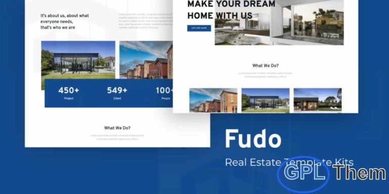 Fudo – Real Estate Elementor Template Kit Fudo is a modern and fully responsive Elementor Template Kit designed for real estate agents, property businesses, and real estate agencies. Featuring a contemporary and clean design, Fudo allows you to showcase properties, services, and client testimonials effectively.