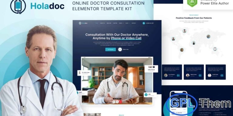 Holadoc – Online Doctor Consultation Elementor Template Kit Holadoc is a modern and professional Elementor Template Kit designed for online doctor consultation services, medical clinics, hospitals, healthcare providers, pharmacies, and other health-related businesses. With a clean and contemporary design, Holadoc allows you to showcase medical services, doctors, appointments, and healthcare information effectively.