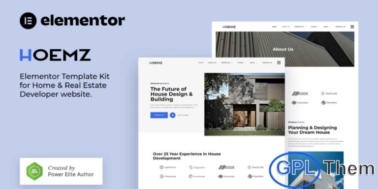 Hoemz – Home & Real Estate Developer Elementor Template Kit Hoemz is a modern and professional Elementor Template Kit designed for home developer agencies, real estate developers, construction companies, architecture firms, interior designers, and property businesses. Featuring a clean and elegant design, Hoemz allows you to showcase projects, services, team members, and property portfolios effectively.