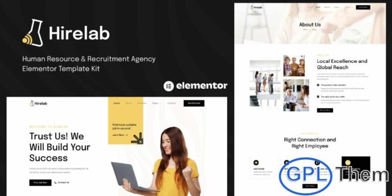 Hirelab – Human Resource & Recruitment Agency Elementor Template Kit Hirelab is a modern and professional Elementor Template Kit designed for human resource agencies, recruitment firms, job portals, HR consultants, and staffing businesses. Featuring a clean, contemporary, and fully responsive design, Hirelab makes it easy to showcase job listings, services, team members, and company information.