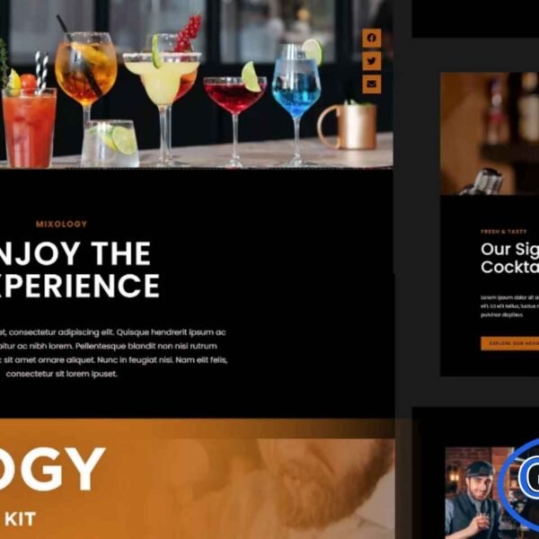 Mixology – Bar & Cocktails Elementor Template Kit Mixology is a stylish and modern Elementor Template Kit crafted for cocktail bars, lounges, pubs, nightclubs, and beverage-focused businesses. With 13 ready-made and fully responsive templates, this kit makes it easy to build a professional website that showcases drink menus, bar services, events, and more.