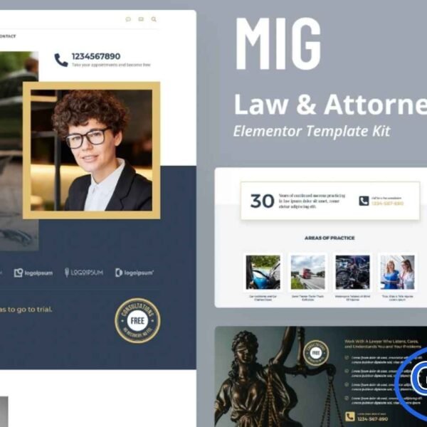 Mig – Law & Attorney Elementor Template Kit Mig is a modern and professional Elementor Template Kit designed for law firms, attorneys, legal advisers, barristers, solicitors, advocates, and consultancy services. With its clean, responsive, and visually appealing design, Mig helps you promote your legal services, showcase achievements, and present your team effectively.