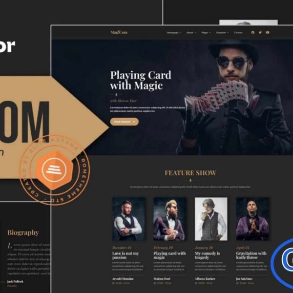 Magicom – Magician & Comedian Club Elementor Pro Template Kit Magicom is a modern and professional Elementor Pro Template Kit designed for magicians, illusionists, mentalists, comedians, entertainment clubs, and performers. With its vibrant and engaging design, Magicom allows you to showcase your performances, services, and portfolio in a visually captivating way.