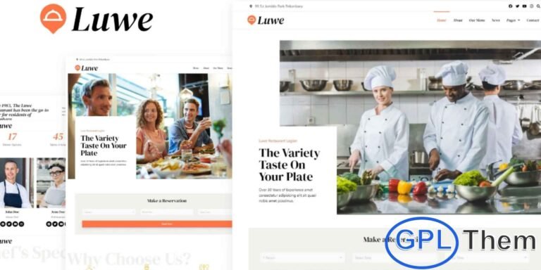 Luwe – Restaurant Elementor Template Kit Luwe is a modern and creative Elementor Template Kit designed for restaurants, cafes, bakeries, catering services, and other food businesses. With its clean and visually appealing design, Luwe allows you to showcase menus, services, and special offers in a professional and engaging way.