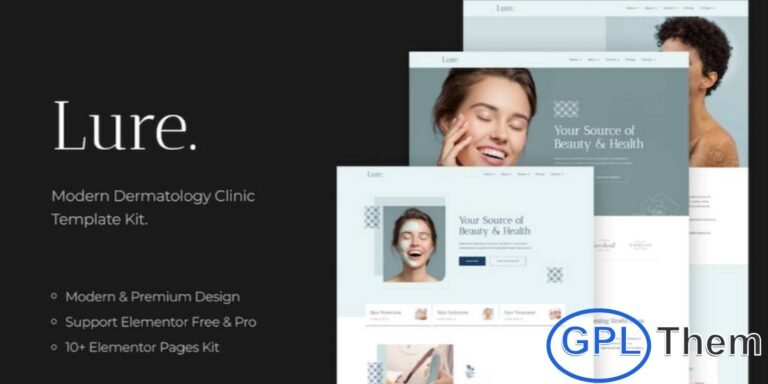 Lure – Modern Dermatology Elementor Template Kit Lure is a modern and professional Elementor Template Kit designed for dermatology clinics, aesthetic centers, salons, spas, and other beauty and health businesses. Featuring a clean, crisp, and elegant design, Lure allows you to showcase your services, treatments, and team in a sophisticated and engaging way.