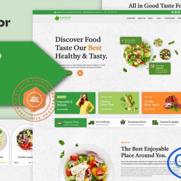 Loveit – Vegan & Healthy Food Restaurant Elementor Template Kit Loveit is a modern and elegant Elementor Template Kit designed for vegan restaurants, healthy food cafes, food delivery services, and other culinary businesses. With its clean and fully responsive design, Loveit allows you to showcase menus, services, and special offerings in a visually appealing and professional way.
