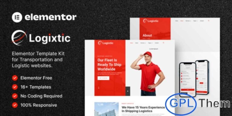 Logixtic – Transportation & Logistic Elementor Template Kit Logixtic is a modern and professional Elementor Template Kit tailored for transportation, logistics, moving companies, cargo services, delivery businesses, and warehousing services. With 16+ carefully designed Elementor templates, Logixtic allows you to create a fully functional, responsive, and visually appealing website to showcase your services and company profile.