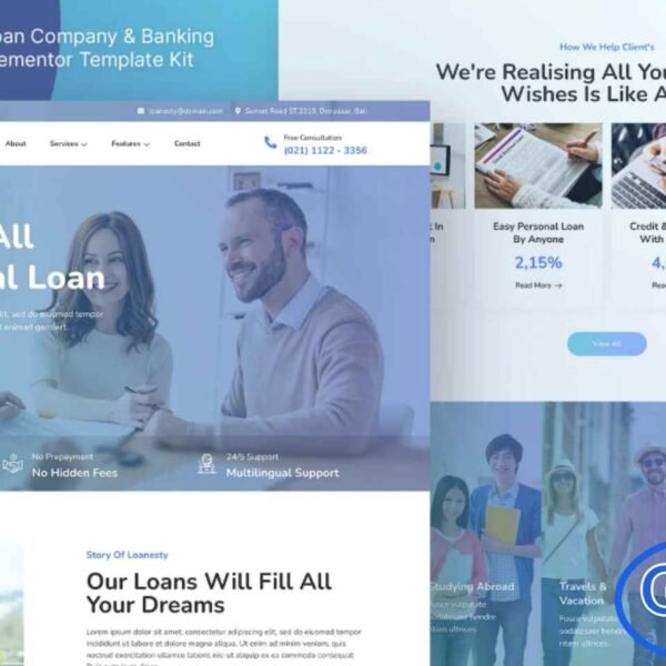 Loanesty – Loan Company & Banking Elementor Template Kit Loanesty is a modern and professional Elementor Template Kit tailored for loan companies, banking institutions, financial advisors, and consulting services. With 17+ pre-designed templates, Loanesty allows you to create a fully responsive, retina-ready, and visually appealing website to showcase your financial services, loan options, and client solutions.