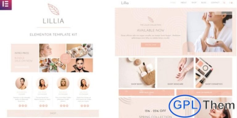 Lillia – Beauty & Skincare Elementor Template Kit Lillia is a modern and elegant Elementor Template Kit designed for beauty, skincare, and cosmetic businesses. Featuring soft, neutral tones with subtle line art and abstract patterns, Lillia creates a sophisticated and flexible design suitable for women’s skincare products and beauty services. Fully compatible with WooCommerce, the kit includes online shopping layouts, promotional banners, and a matching blog layout.