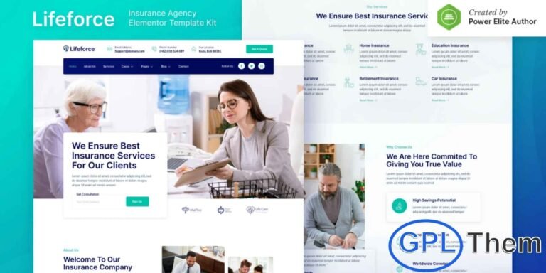 Lifeforce – Insurance Agency Elementor Template Kit Lifeforce is a modern and professional Elementor Template Kit designed for insurance agencies, finance consultants, and related businesses. With a clean and unique design, Lifeforce allows you to showcase insurance plans, services, client testimonials, and company information effectively.