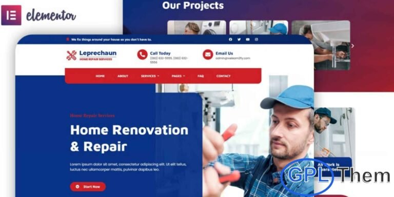 Leprechaun – Home Repair Elementor Template Kit Leprechaun is a modern and professional Elementor Template Kit designed for home repair, handyman, and maintenance service websites. With 10 pre-built, fully customizable layout pages, it allows you to showcase services, team members, pricing, and client testimonials effectively.