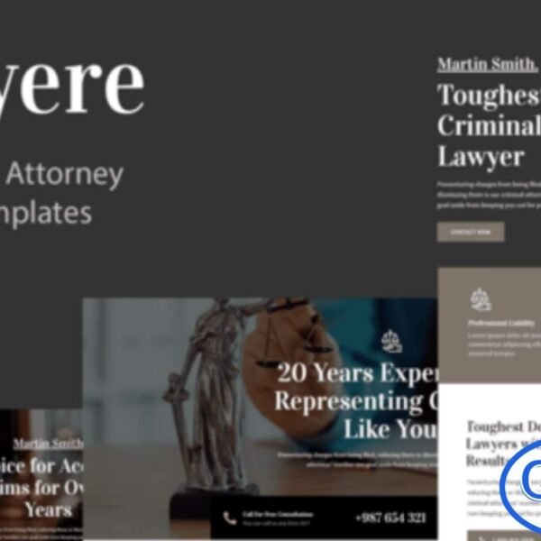 Lawyere – Legal & Attorney Elementor Template Kit Lawyere is a professional Elementor Template Kit designed for law firms, attorneys, lawyers, legal practitioners, barristers, solicitors, and law offices. It is also highly suitable for business consultants and financial advisers. Built with the needs of legal professionals in mind, Lawyere offers a clean, modern, and fully responsive design to present your services, team, and expertise effectively.