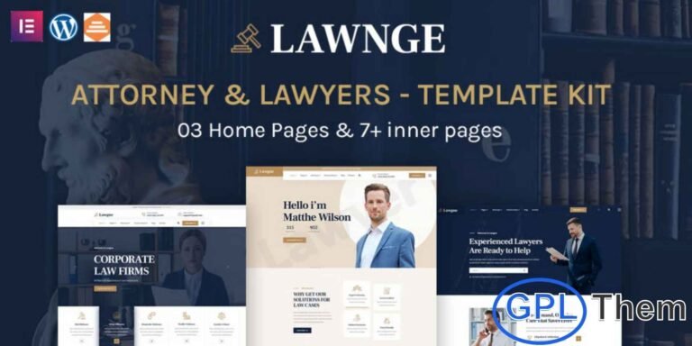 Lawgne – Attorney & Lawyers Elementor Template Kit Lawgne is a professional Elementor Template Kit designed specifically for lawyers, attorneys, and law firms. It offers a modern, clean design with a wide range of pre-built elements to showcase legal services, introduce your law office, and present your legal team effectively.