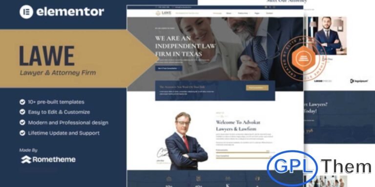 LAWE – Lawyer & Attorney Elementor Template Kit LAWE is a professional Elementor Template Kit created for lawyers, attorneys, law firms, and legal professionals. Perfect for showcasing legal services, cases, and business expertise, this kit allows you to build a modern, responsive website that highlights your work and professionalism.
