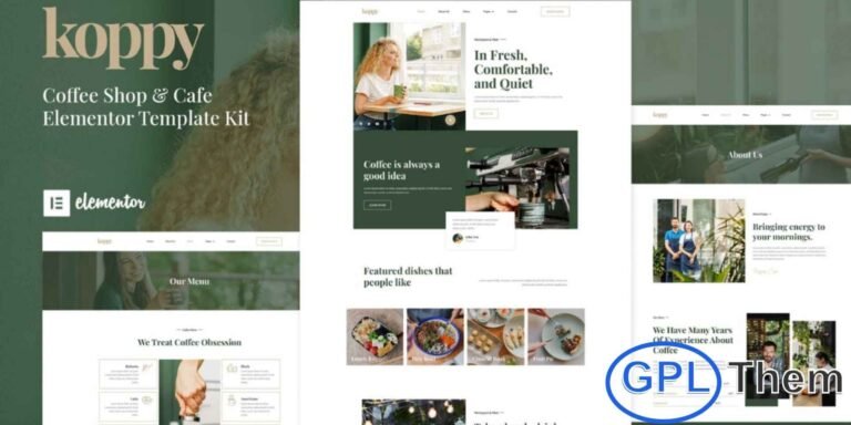 Koppy – Coffee Shop & Cafe Elementor Template Kit Koppy is a stylish and modern Elementor Template Kit designed specifically for coffee shops, cafes, and related food businesses. Built with the Elementor Page Builder for WordPress, it features a clean and elegant design that beautifully showcases your menu, ambiance, and services.