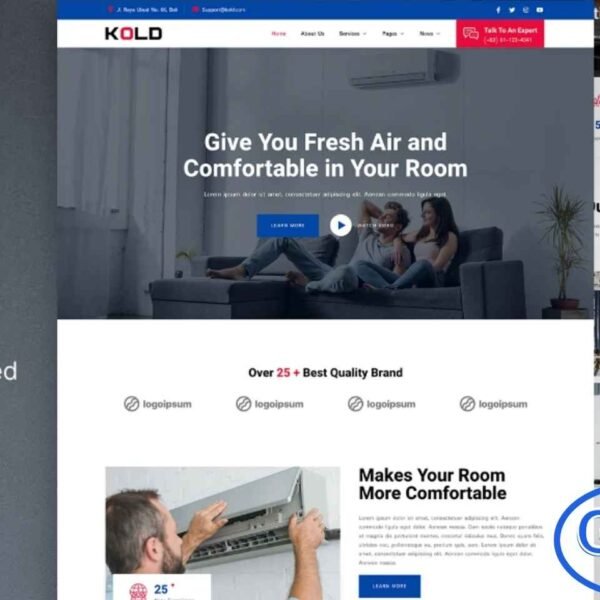 Kold – Air Conditioner & HVAC Repair Service Elementor Template Kit Kold is a modern and professional Elementor Template Kit built specifically for air conditioning, HVAC repair, and maintenance service websites. Perfect for HVAC companies, ventilation experts, and home care service providers, this kit offers a clean and user-friendly design that highlights your services effectively.