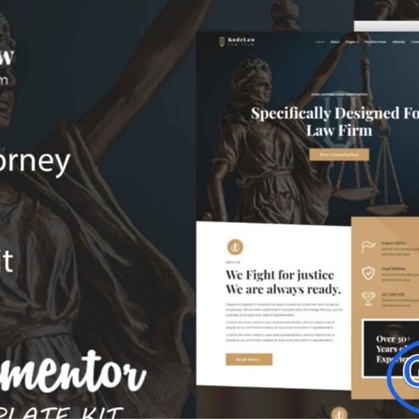 Kodelaw – Lawyer & Attorney Elementor Template Kit Kodelaw is a professionally designed Elementor Template Kit built specifically for lawyers, attorneys, and law firms. This template kit helps you create a modern, trustworthy, and fully responsive website using the powerful Elementor Page Builder for WordPress.