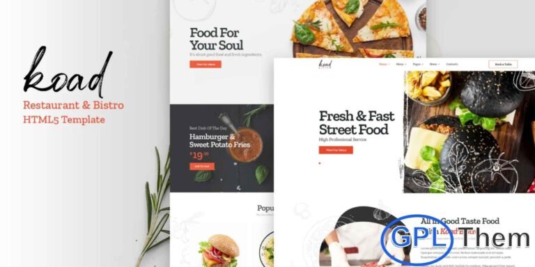 Koad – Restaurant & Bistro Elementor Template Kit Koad is a stylish and modern Elementor Template Kit designed for restaurants, bistros, cafes, and food-related businesses. Featuring an elegant and luxurious design, this kit helps you build a captivating online presence that reflects the quality and ambiance of your dining experience. Built with Elementor Pro, Koad offers full customization flexibility and works seamlessly with the free Hello Elementor theme.