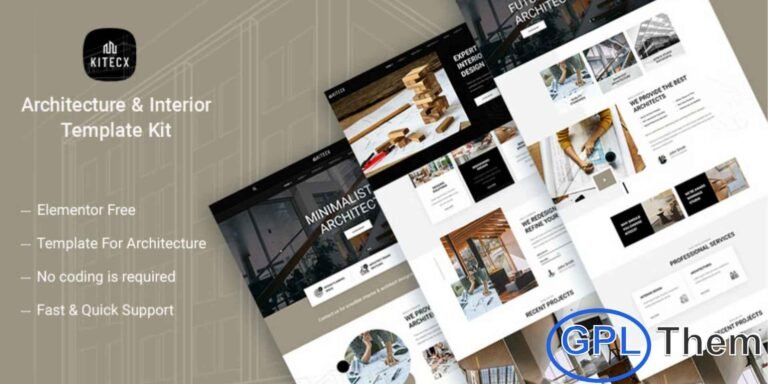 Kitecx – Architecture & Interior Elementor Template Kit Kitecx is a modern and stylish Elementor Template Kit crafted for architecture, interior design, real estate, and furniture websites. Designed to help you build a professional online presence with ease, this kit offers clean layouts, elegant visuals, and full customization through Elementor.