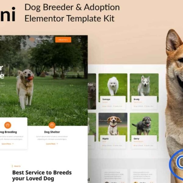 Kintamani – Dog Breeder & Adoption Elementor Template Kit Kintamani is a stylish and modern Elementor Template Kit designed specifically for dog breeders, pet adoption centers, kennels, and pet care businesses. With its clean and professional layout, this kit helps you build a stunning website that highlights your pets and services beautifully. It offers a fully responsive and retina-ready design to ensure a flawless display on all devices.