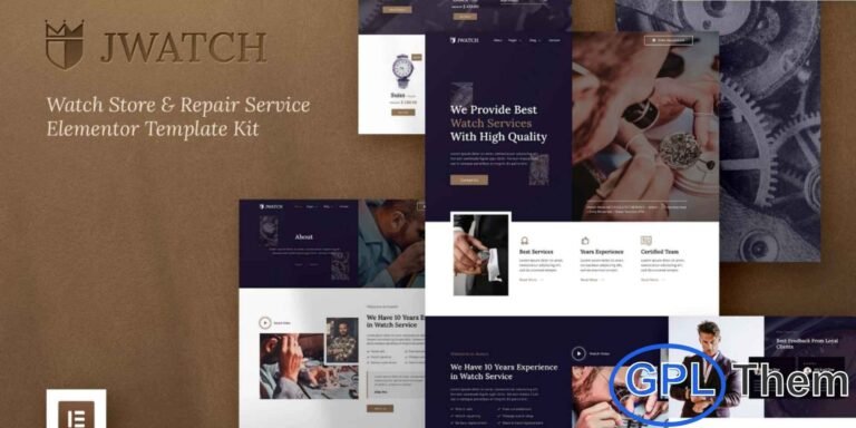 JWatch – Watch Store & Repair Service Elementor Template Kit JWatch is a sleek and modern Elementor Template Kit designed for watch stores, watch repair services, jewelry shops, and fashion accessory businesses. With a professional and elegant design, this kit allows you to create a polished WordPress website effortlessly.
