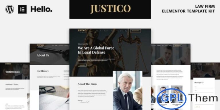 JUSTICO – Law Firm Elementor Template Kit JUSTICO is a modern and clean Elementor Template Kit designed specifically for law firms, legal offices, and legal counselors. It offers a professional, fully responsive layout that makes it easy to showcase legal services, attorneys, and case studies.